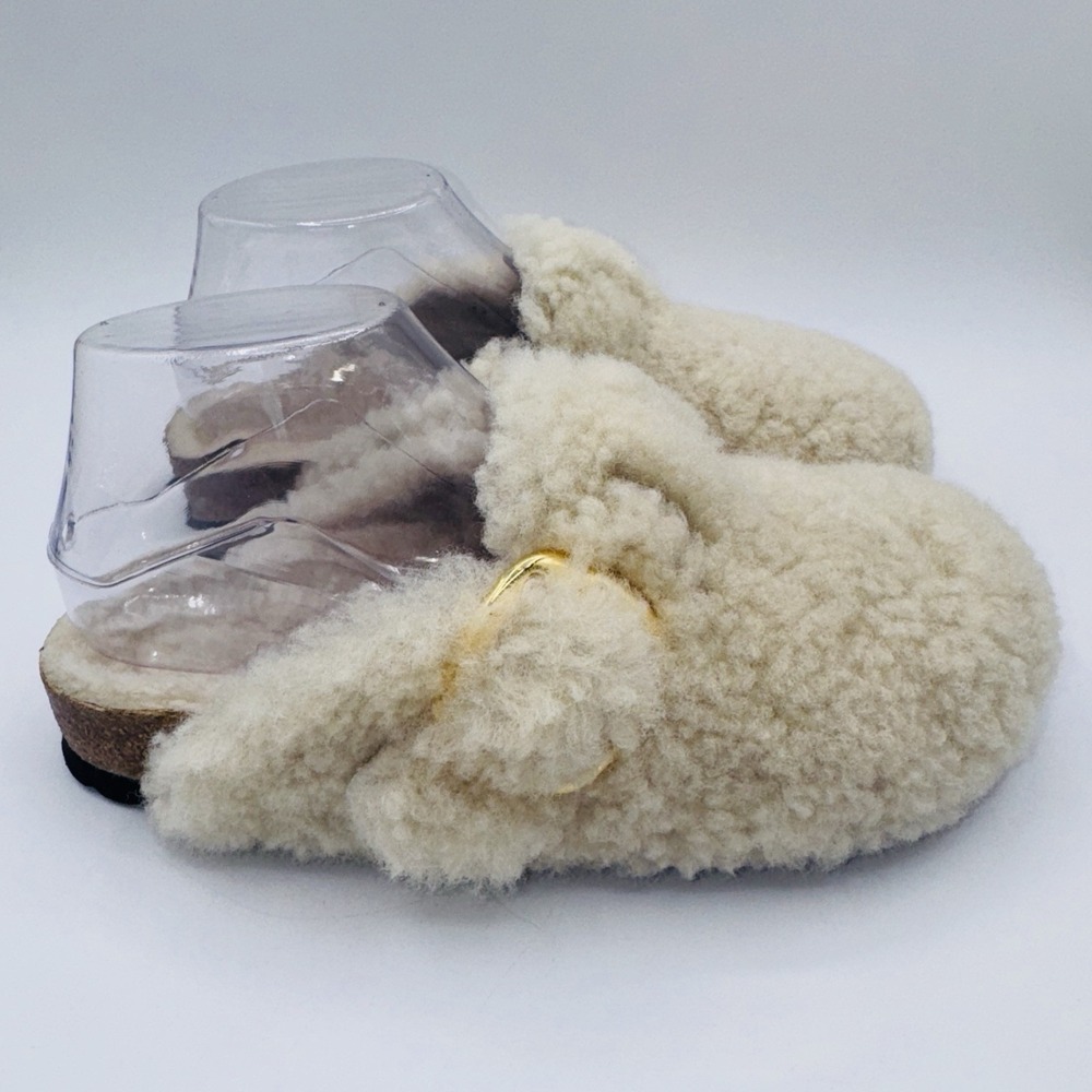 Birkenstock Boston Big Buckle Shearling Mules Women's Size 6 EU 37 Eggshell - Picture 16 of 16